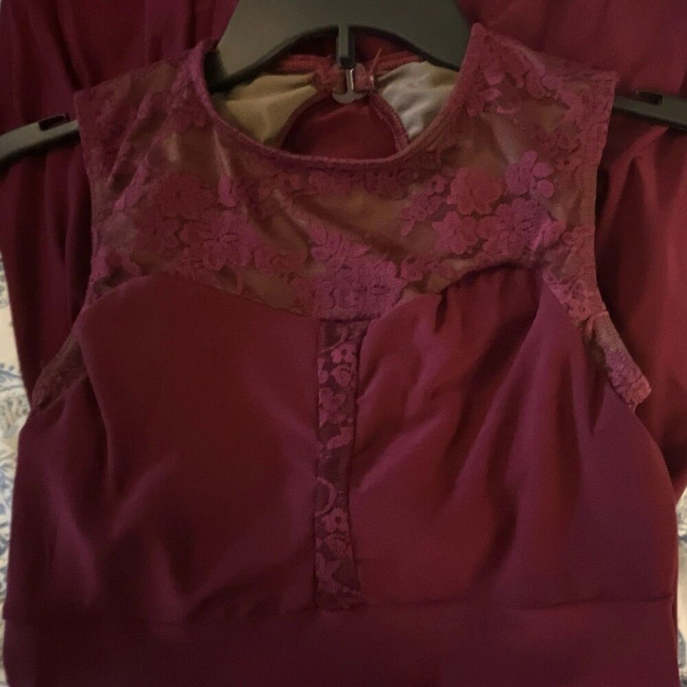 Burgundy Lace Sleeveless Dance Ballet Dress Weissman Lined Sz  Adult Small EUC